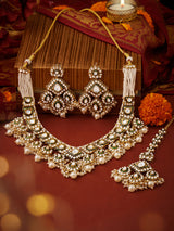 Women's Green Meenakari Kundan Bridal Choker Necklace Earring and Maangtikka Set