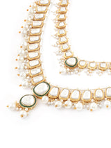 Women's Green Meenakari Kundan Pearls Layered Bridal Necklace Earring and Maangtikka Set