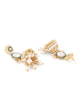 Women's Green Meenakari Kundan Pearls Layered Bridal Necklace Earring and Maangtikka Set