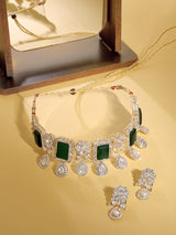 Women's Green Stones Austrian Diamonds Embellished Choker Necklace & Earring Set-ZPFK17554