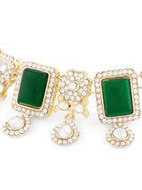 Women's Green Stones Austrian Diamonds Embellished Choker Necklace & Earring Set-ZPFK17554