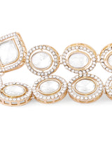 Women's Gold Tone Dazzling Stones Embellished Choker Necklace Earring & Maangtikka Set-ZPFK17560