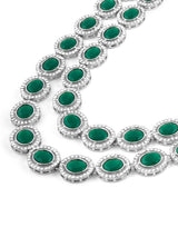 Women's Green Stones Dazzling Austrian Diamonds Layered Necklace Earring & Maangtikka Set