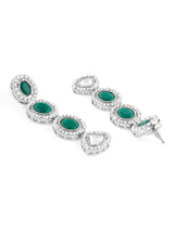 Women's Green Stones Dazzling Austrian Diamonds Layered Necklace Earring & Maangtikka Set