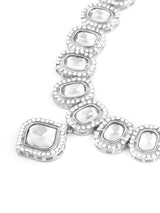 Women's Silver Tone Dazzling Stones Embellished Necklace Earring & Maangtikka Set-ZPFK17571