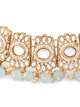 Women's Green Beads Traditional Kundan Choker Necklace Earring & Maangtikka Set-ZPFK17583