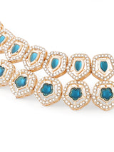 Women's Turquoise Blue Stones Dazzling Austrian Diamonds Choker Necklace Earring & Ring Set-ZPFK17604