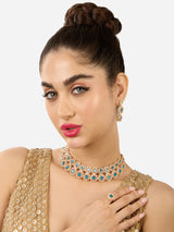 Women's Turquoise Blue Stones Dazzling Austrian Diamonds Choker Necklace Earring & Ring Set-ZPFK17604