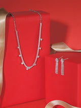 Women's Silver Tone Dazzling Diamonds Embellished Party Bling Minimal Necklace & Earring Set-ZPFK17614