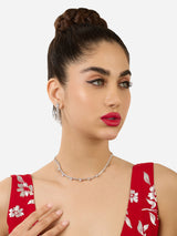 Women's Silver Tone Dazzling Diamonds Embellished Party Bling Minimal Necklace & Earring Set-ZPFK17614