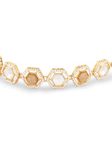 Women's Gold Tone Mother of Pearls Embellished Choker Necklace & Earring Set-ZPFK17636