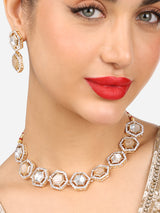 Women's Gold Tone Mother of Pearls Embellished Choker Necklace & Earring Set-ZPFK17636