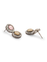 Women's Pink Stones Mother of Pearls Embellished Antique Black Choker Necklace & Earring Set-ZPFK17638