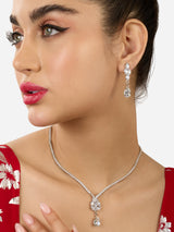 Women's Silver Tone Dazzling Party Bling Minimal Necklace & Earring Set-ZPFK17645