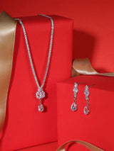 Women's Silver Tone Dazzling Party Bling Minimal Necklace & Earring Set-ZPFK17645