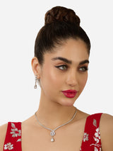 Women's Silver Tone Dazzling Party Bling Minimal Necklace & Earring Set-ZPFK17645