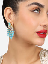 Women's Turquoise Blue Stone Cluster Beads & Austrian Diamonds Embellished Drop Earrings-ZPFK17668