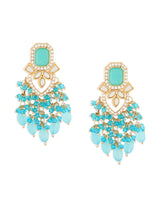 Women's Turquoise Blue Stone Cluster Beads & Austrian Diamonds Embellished Drop Earrings-ZPFK17668