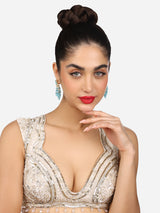 Women's Turquoise Blue Stone Cluster Beads & Austrian Diamonds Embellished Drop Earrings-ZPFK17668