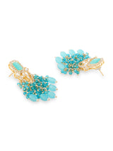 Women's Turquoise Blue Stone Cluster Beads & Austrian Diamonds Embellished Drop Earrings-ZPFK17668