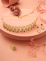Women's Green Pink Stones Austrian Diamonds Embellished Choker Necklace Earring and Ring Set