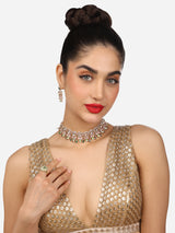 Women's Green Pink Stones Austrian Diamonds Embellished Choker Necklace Earring and Ring Set