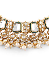 Women's Green Meenakari Kundan Bridal Choker Dazzling Necklace Earring Maangtikka Set