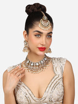 Women's Green Meenakari Kundan Bridal Choker Dazzling Necklace Earring Maangtikka Set