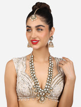 Women's Green Meenakari Kundan Bridal Long Dazzling Necklace Earring Maangtikka Set