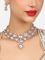 Women's Rose Gold Dazzling Austrian Diamonds Embellished Choker Necklace & Earring Set-ZPFK17778