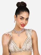 Women's Rose Gold Dazzling Austrian Diamonds Embellished Choker Necklace & Earring Set-ZPFK17778