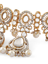 Women's Gold Tone Dazzling Stones Multistrand Beaded Choker Necklace Earring and Maangtikka Set