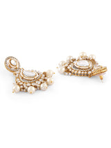 Women's Gold Tone Dazzling Stones Multistrand Beaded Choker Necklace Earring and Maangtikka Set