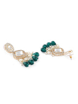 Women's Green Bead Dazzling Stones Embellished Choker Necklace Earring Maangtikka & Ring Set-ZPFK17792