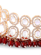 Women's Maroon Cluster Beads Dazzling Stones Bridal Choker Necklace & Earring Set-ZPFK17932