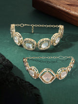 Women's Combo of 2 Gold Tone Dazzling Austrian Diamonds & Stones Fusion Bracelets-ZPFK17940