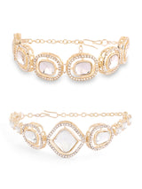 Women's Combo of 2 Gold Tone Dazzling Austrian Diamonds & Stones Fusion Bracelets-ZPFK17940