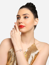 Women's Rose Gold Tone Contemporary Cubic Zirconia Pearls Brass Kada Style Bracelet - Pack of 2