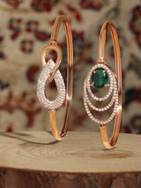 Women's Rose Gold Tone Contemporary Cubic Zirconia Brass Kada Style Bracelet - Set of 2
