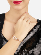 Women's Rose Gold Tone Contemporary Cubic Zirconia Brass Kada Style Bracelet - Set of 2