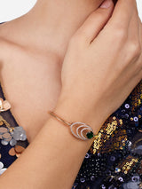 Women's Rose Gold Tone Contemporary Cubic Zirconia Brass Kada Style Bracelet - Set of 2