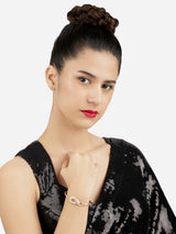 Women's Rose Gold Tone Contemporary Cubic Zirconia Brass Kada Style Bracelet - Set of 2