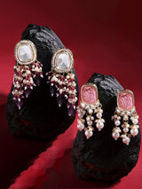 Women's Wine Color Stones Beads Clustered Traditional Drop Earrings - Pack of 2