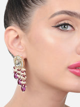 Women's Wine Color Stones Beads Clustered Traditional Drop Earrings - Pack of 2