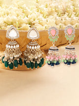 Women's Multicolor Stones Beads Clustered Traditional Jhumka Earrings - Pack of 2