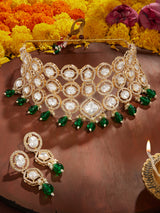 Women's Green Beads Dazzling Austrian Diamonds Bridal Choker Necklace & Earring Set-ZPFK18006