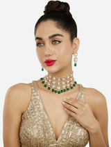 Women's Green Beads Dazzling Austrian Diamonds Bridal Choker Necklace & Earring Set-ZPFK18006