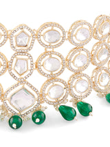 Women's Green Beads Dazzling Austrian Diamonds Bridal Choker Necklace & Earring Set-ZPFK18006