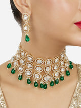 Women's Green Beads Dazzling Austrian Diamonds Bridal Choker Necklace & Earring Set-ZPFK18006