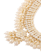 Women's Gold Tone Dazzling Kundan Cluster Beads Drop Necklace Earring & Maangtikka Set-ZPFK18009